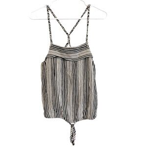 2/$30 ANAMÁ Black & Cream Striped Cotton Strappy Front Tie Tank Top | Small